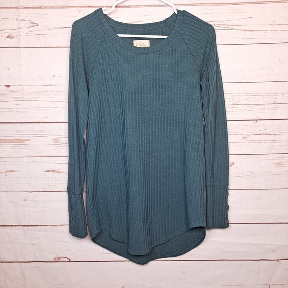 Chaser Waffle Knit Thermal Button Cuffs Teal Small Henley - Picture 4 of 7